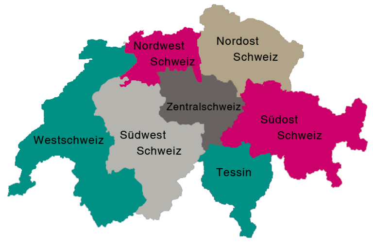 Schweizerkarte nach Regionen aufgeteilt